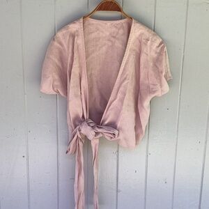 NEW Epic Linen PINK 100% linen wrap top blouse xs/s